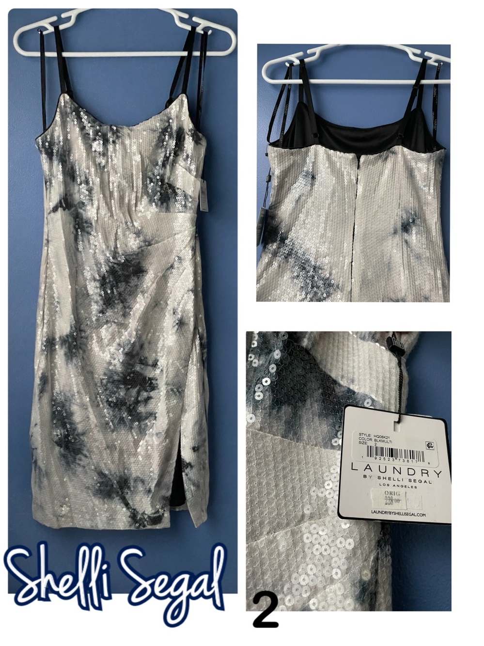 NWT Shelli Segal navy silver grey galaxy sequined Laundry fitted tulip-split 2